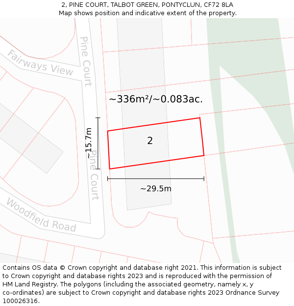 2, PINE COURT, TALBOT GREEN, PONTYCLUN, CF72 8LA: Plot and title map