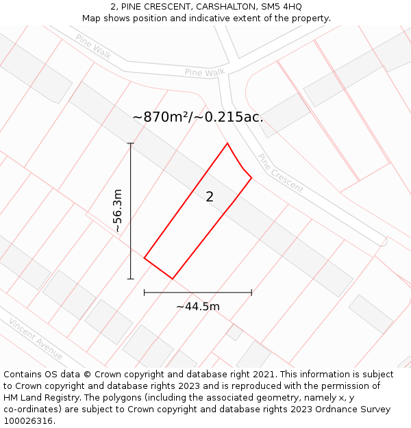 2, PINE CRESCENT, CARSHALTON, SM5 4HQ: Plot and title map