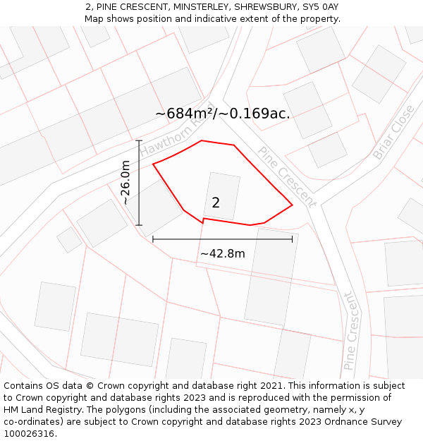 2, PINE CRESCENT, MINSTERLEY, SHREWSBURY, SY5 0AY: Plot and title map