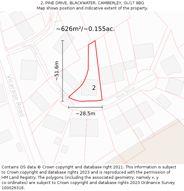 2, PINE DRIVE, BLACKWATER, CAMBERLEY, GU17 9BG: Plot and title map