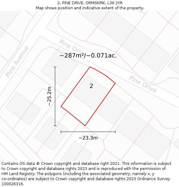 2, PINE DRIVE, ORMSKIRK, L39 2YR: Plot and title map