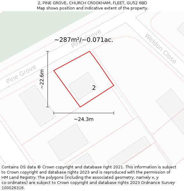 2, PINE GROVE, CHURCH CROOKHAM, FLEET, GU52 6BD: Plot and title map