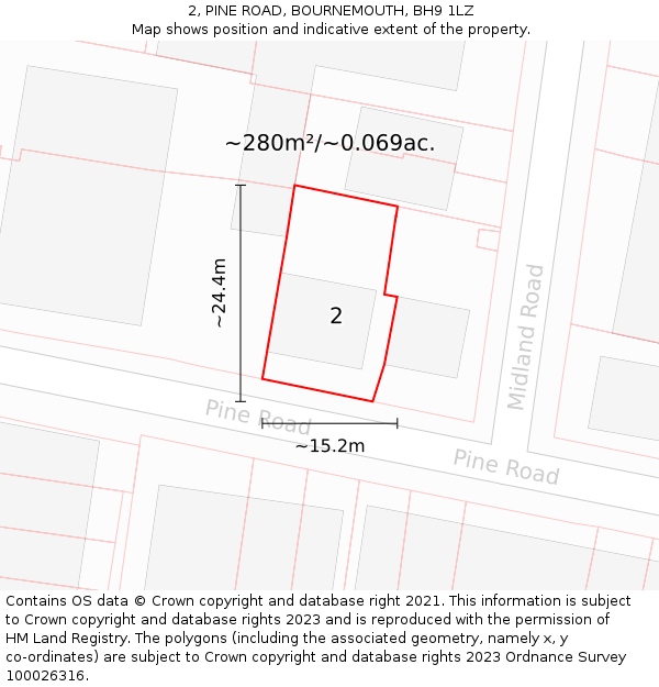 2, PINE ROAD, BOURNEMOUTH, BH9 1LZ: Plot and title map