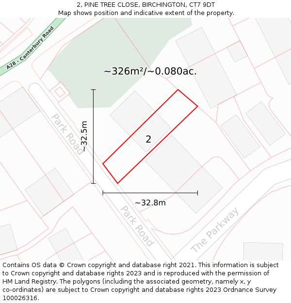 2, PINE TREE CLOSE, BIRCHINGTON, CT7 9DT: Plot and title map