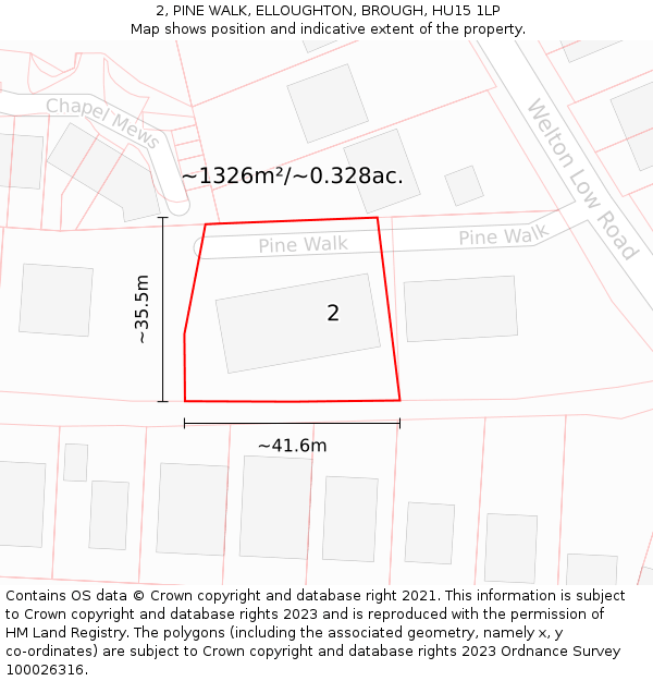 2, PINE WALK, ELLOUGHTON, BROUGH, HU15 1LP: Plot and title map