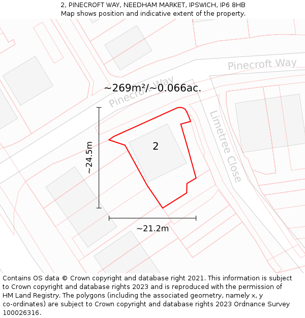 2, PINECROFT WAY, NEEDHAM MARKET, IPSWICH, IP6 8HB: Plot and title map