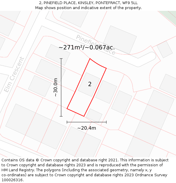 2, PINEFIELD PLACE, KINSLEY, PONTEFRACT, WF9 5LL: Plot and title map