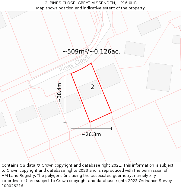 2, PINES CLOSE, GREAT MISSENDEN, HP16 0HR: Plot and title map