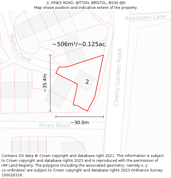 2, PINES ROAD, BITTON, BRISTOL, BS30 6JN: Plot and title map