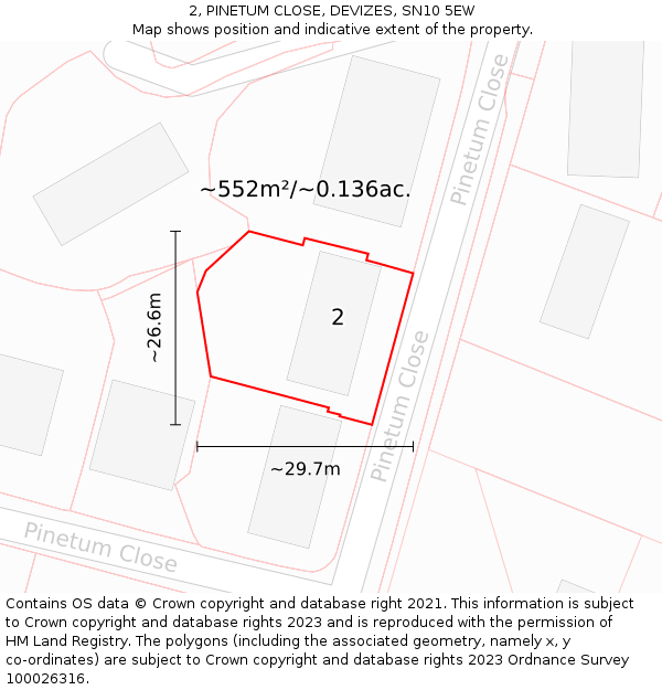 2, PINETUM CLOSE, DEVIZES, SN10 5EW: Plot and title map