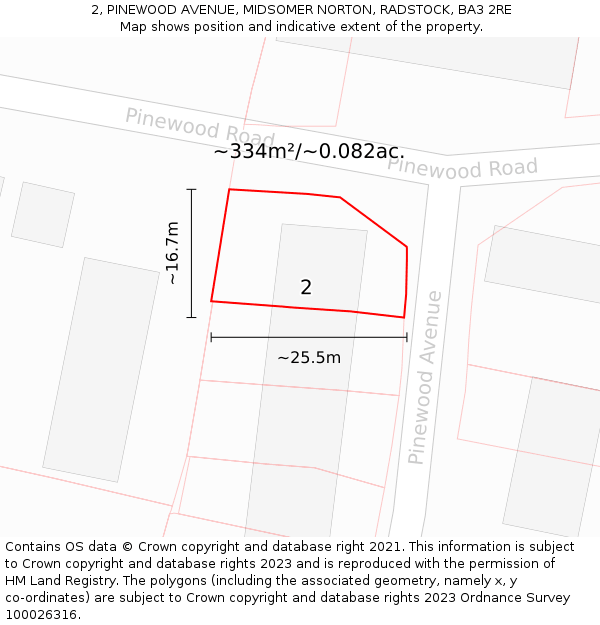 2, PINEWOOD AVENUE, MIDSOMER NORTON, RADSTOCK, BA3 2RE: Plot and title map