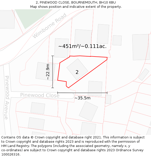 2, PINEWOOD CLOSE, BOURNEMOUTH, BH10 6BU: Plot and title map