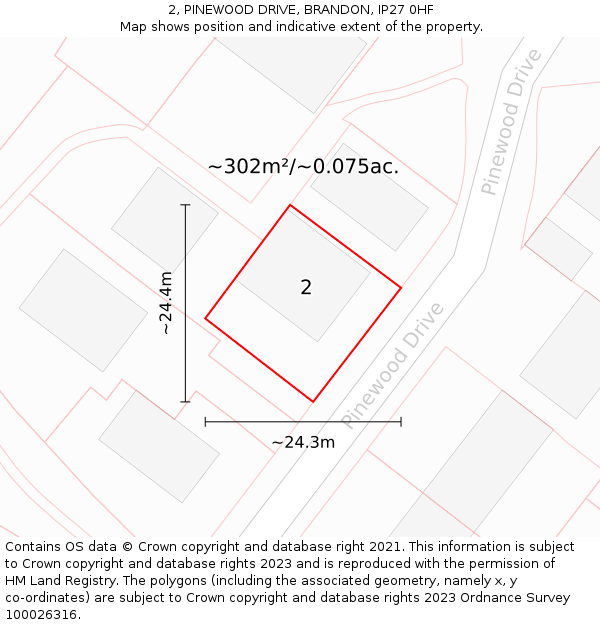 2, PINEWOOD DRIVE, BRANDON, IP27 0HF: Plot and title map