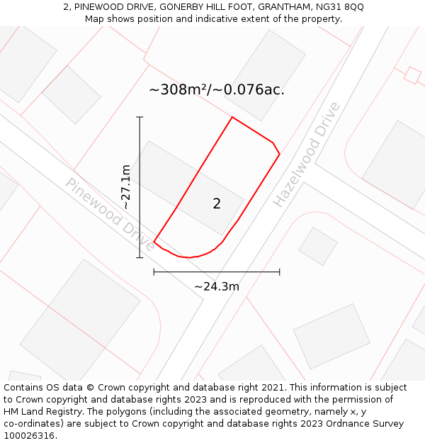 2, PINEWOOD DRIVE, GONERBY HILL FOOT, GRANTHAM, NG31 8QQ: Plot and title map