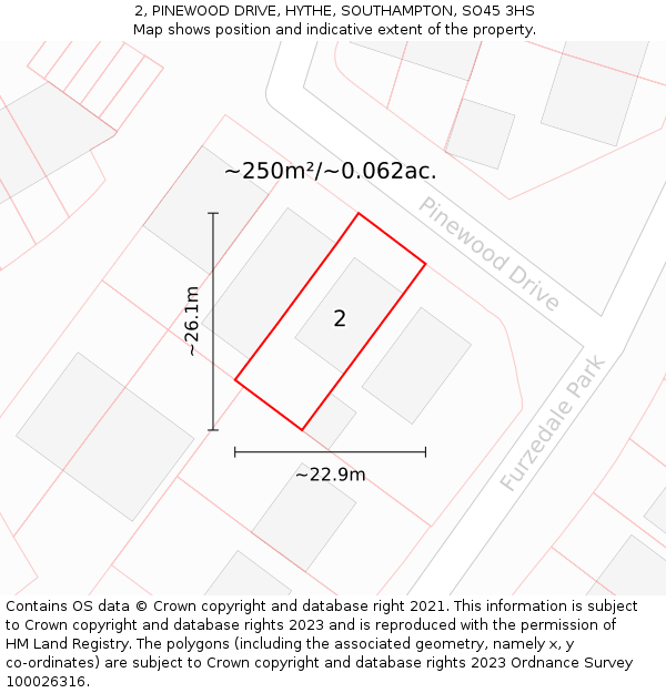 2, PINEWOOD DRIVE, HYTHE, SOUTHAMPTON, SO45 3HS: Plot and title map