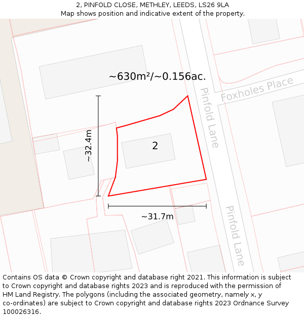 2, PINFOLD CLOSE, METHLEY, LEEDS, LS26 9LA: Plot and title map
