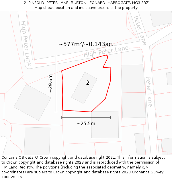 2, PINFOLD, PETER LANE, BURTON LEONARD, HARROGATE, HG3 3RZ: Plot and title map
