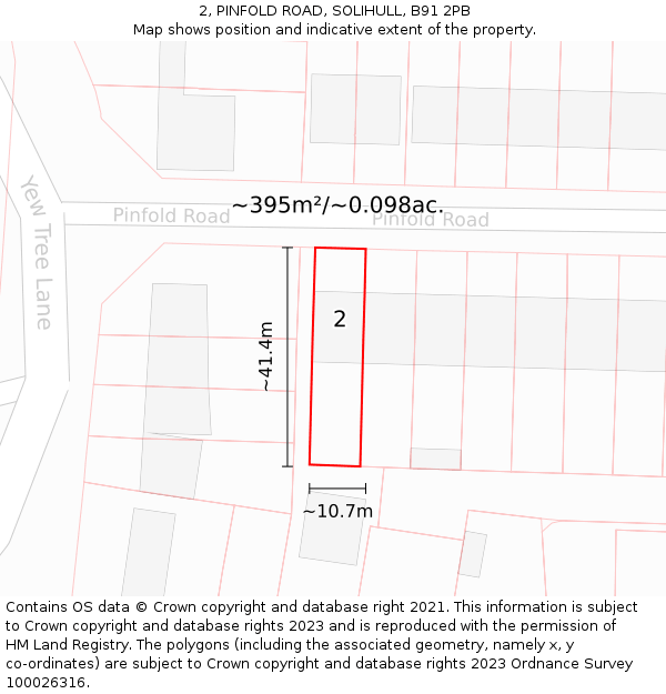 2, PINFOLD ROAD, SOLIHULL, B91 2PB: Plot and title map