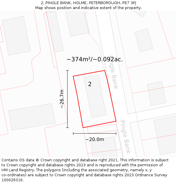 2, PINGLE BANK, HOLME, PETERBOROUGH, PE7 3PJ: Plot and title map