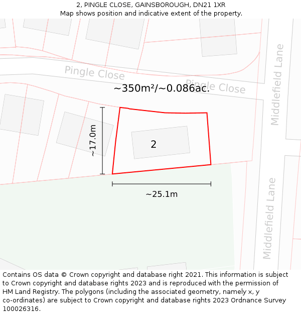 2, PINGLE CLOSE, GAINSBOROUGH, DN21 1XR: Plot and title map