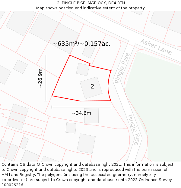 2, PINGLE RISE, MATLOCK, DE4 3TN: Plot and title map