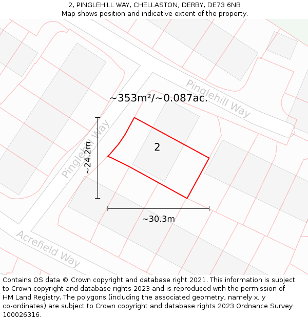 2, PINGLEHILL WAY, CHELLASTON, DERBY, DE73 6NB: Plot and title map