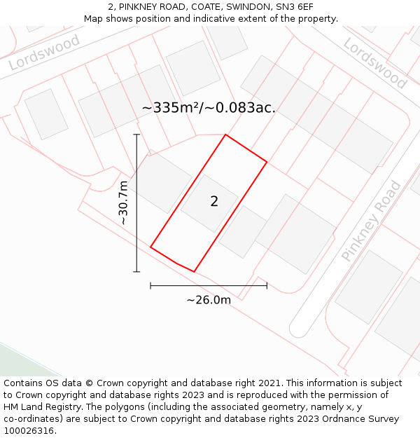 2, PINKNEY ROAD, COATE, SWINDON, SN3 6EF: Plot and title map
