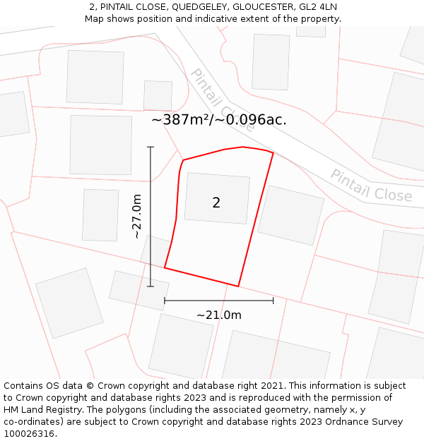 2, PINTAIL CLOSE, QUEDGELEY, GLOUCESTER, GL2 4LN: Plot and title map