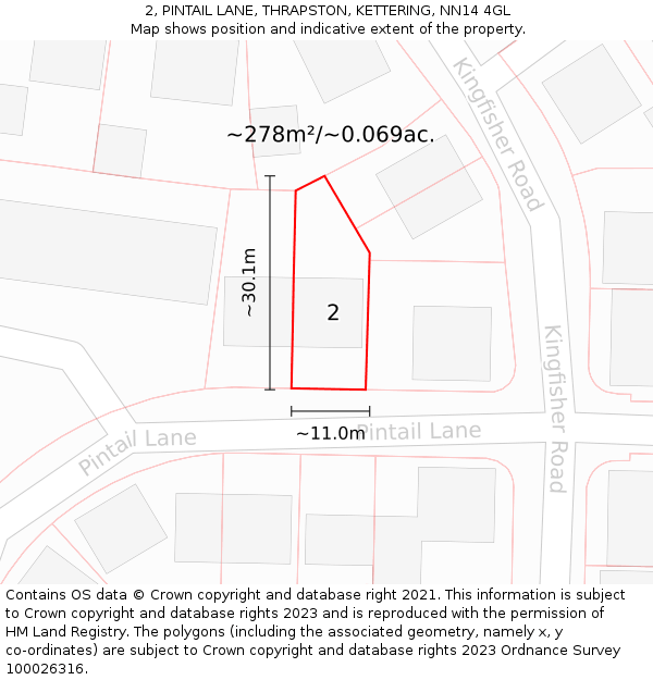 2, PINTAIL LANE, THRAPSTON, KETTERING, NN14 4GL: Plot and title map