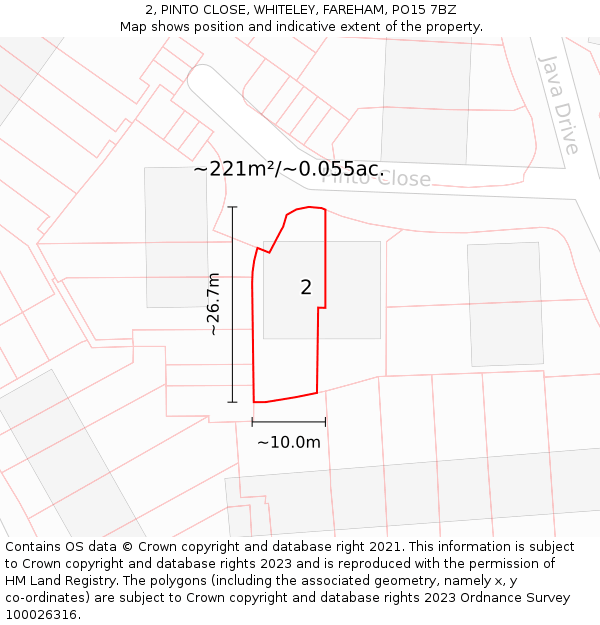 2, PINTO CLOSE, WHITELEY, FAREHAM, PO15 7BZ: Plot and title map