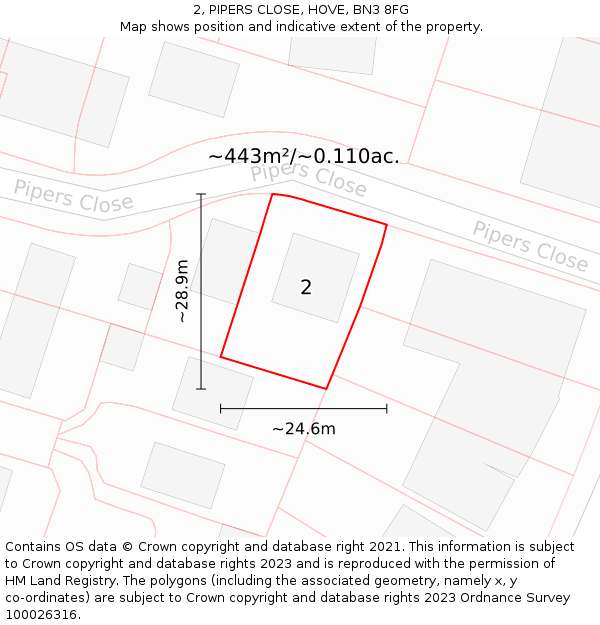 2, PIPERS CLOSE, HOVE, BN3 8FG: Plot and title map