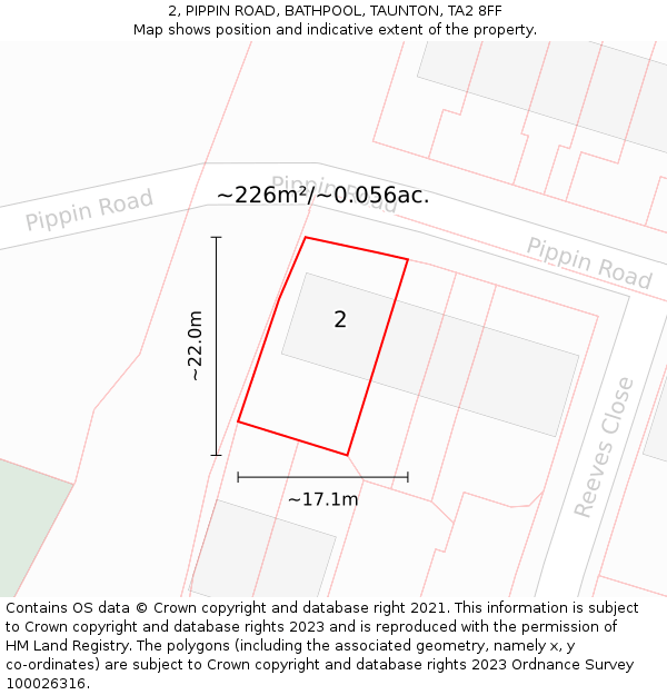 2, PIPPIN ROAD, BATHPOOL, TAUNTON, TA2 8FF: Plot and title map