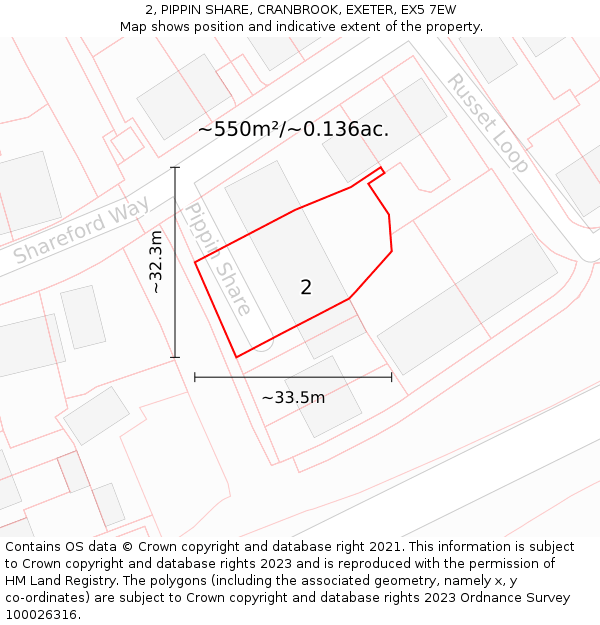 2, PIPPIN SHARE, CRANBROOK, EXETER, EX5 7EW: Plot and title map