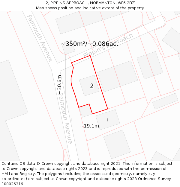 2, PIPPINS APPROACH, NORMANTON, WF6 2BZ: Plot and title map