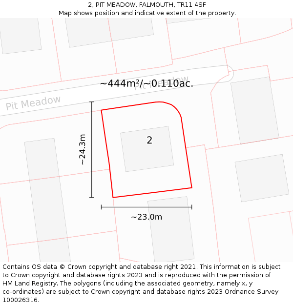 2, PIT MEADOW, FALMOUTH, TR11 4SF: Plot and title map