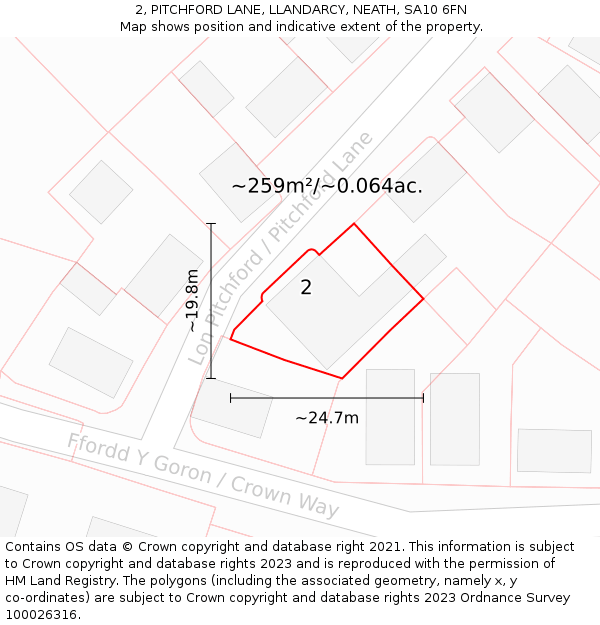 2, PITCHFORD LANE, LLANDARCY, NEATH, SA10 6FN: Plot and title map