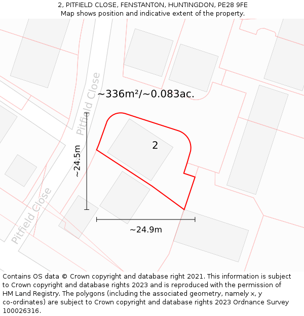 2, PITFIELD CLOSE, FENSTANTON, HUNTINGDON, PE28 9FE: Plot and title map