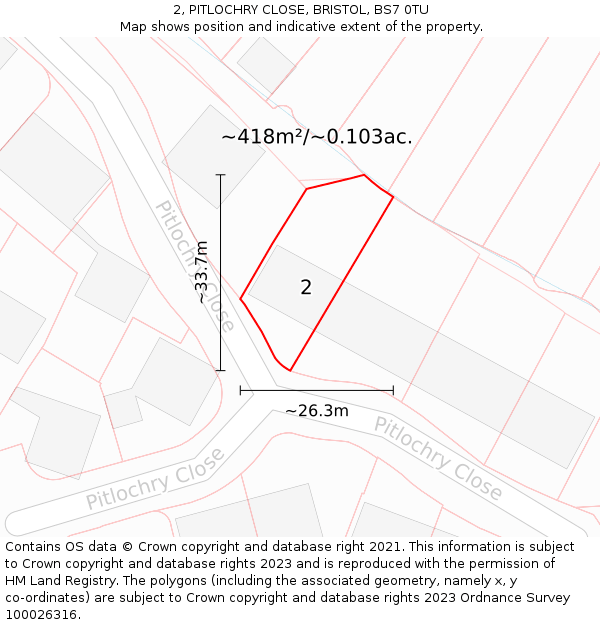2, PITLOCHRY CLOSE, BRISTOL, BS7 0TU: Plot and title map