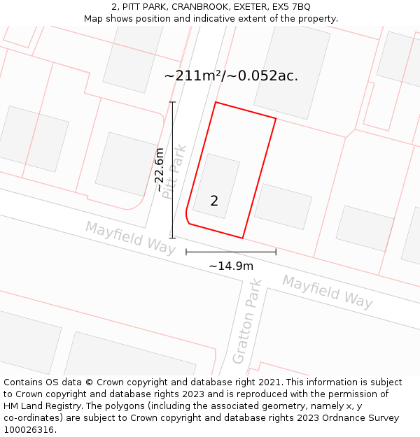 2, PITT PARK, CRANBROOK, EXETER, EX5 7BQ: Plot and title map