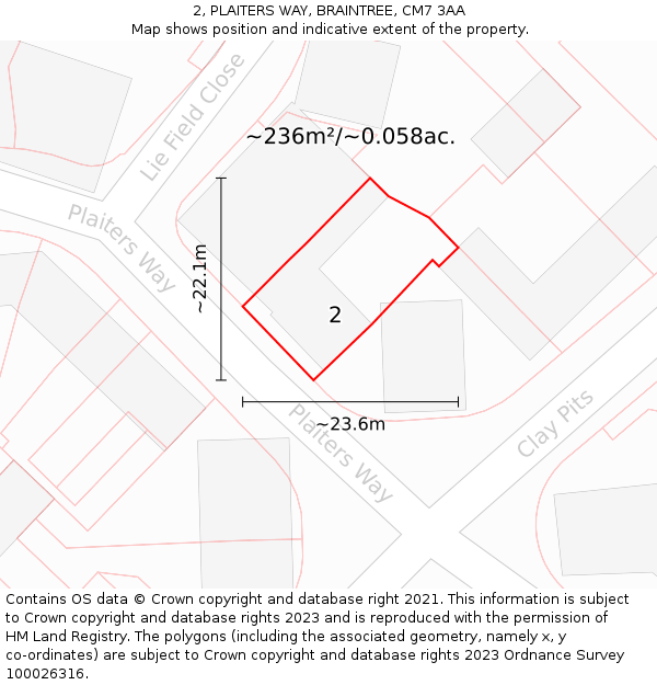 2, PLAITERS WAY, BRAINTREE, CM7 3AA: Plot and title map