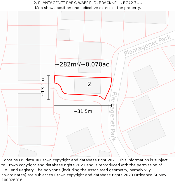 2, PLANTAGENET PARK, WARFIELD, BRACKNELL, RG42 7UU: Plot and title map
