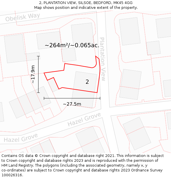 2, PLANTATION VIEW, SILSOE, BEDFORD, MK45 4GG: Plot and title map