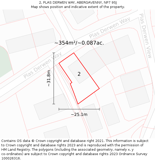 2, PLAS DERWEN WAY, ABERGAVENNY, NP7 9SJ: Plot and title map