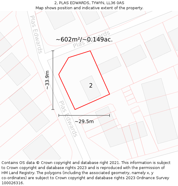 2, PLAS EDWARDS, TYWYN, LL36 0AS: Plot and title map