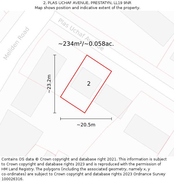 2, PLAS UCHAF AVENUE, PRESTATYN, LL19 9NR: Plot and title map