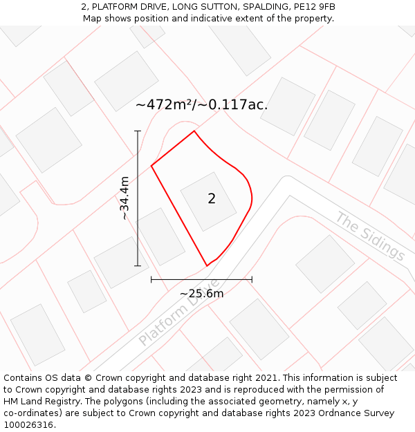 2, PLATFORM DRIVE, LONG SUTTON, SPALDING, PE12 9FB: Plot and title map