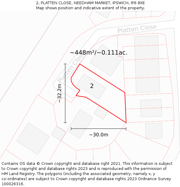 2, PLATTEN CLOSE, NEEDHAM MARKET, IPSWICH, IP6 8XE: Plot and title map