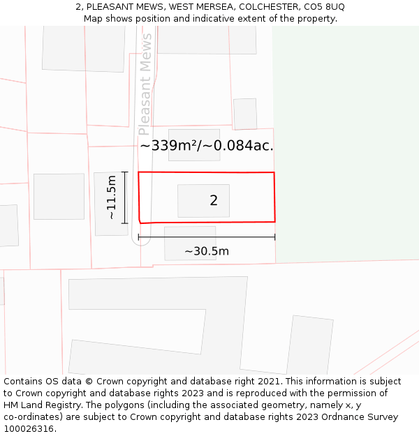 2, PLEASANT MEWS, WEST MERSEA, COLCHESTER, CO5 8UQ: Plot and title map