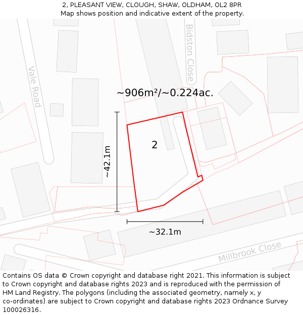 2, PLEASANT VIEW, CLOUGH, SHAW, OLDHAM, OL2 8PR: Plot and title map