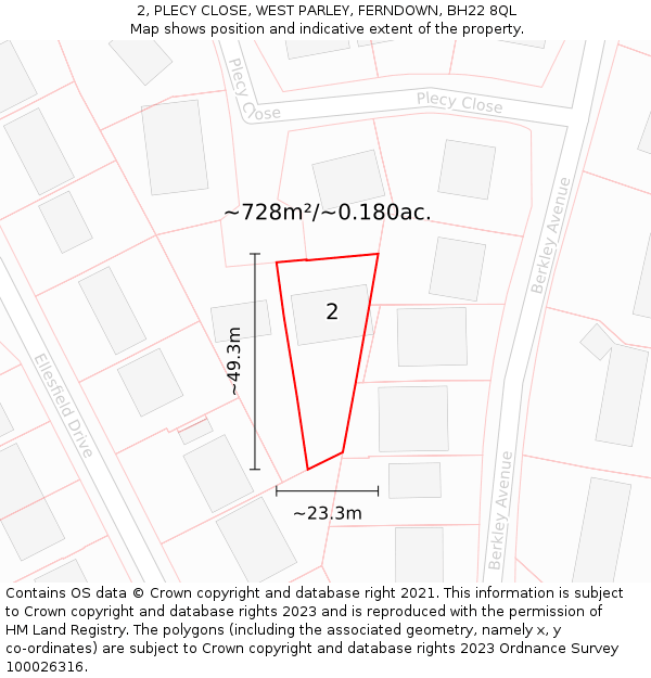 2, PLECY CLOSE, WEST PARLEY, FERNDOWN, BH22 8QL: Plot and title map
